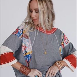 Easel Los Angeles Patchwork Dolman Sleeve Oversized Striped Bohemian top Size 1X